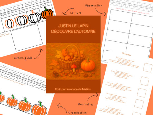 Livre et fiches d'activités sur l'automne pour enfants de maternelle – Justin le lapin